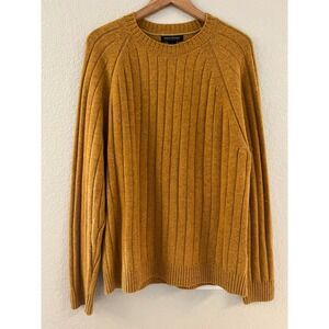 Banana Republic Mens Italian Yarn Wool Ribbed Crewneck Sweater Mustard L